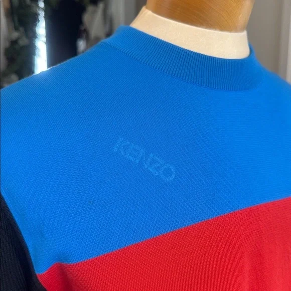 NWOT KENZO Paris Colorblock Knit Sweater Blue Red Black Size M - Picture 5 of 7